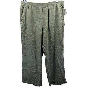 Old Navy Women's Linen Capri XL Wide Leg Pants Green High Rise Pull On Pockets